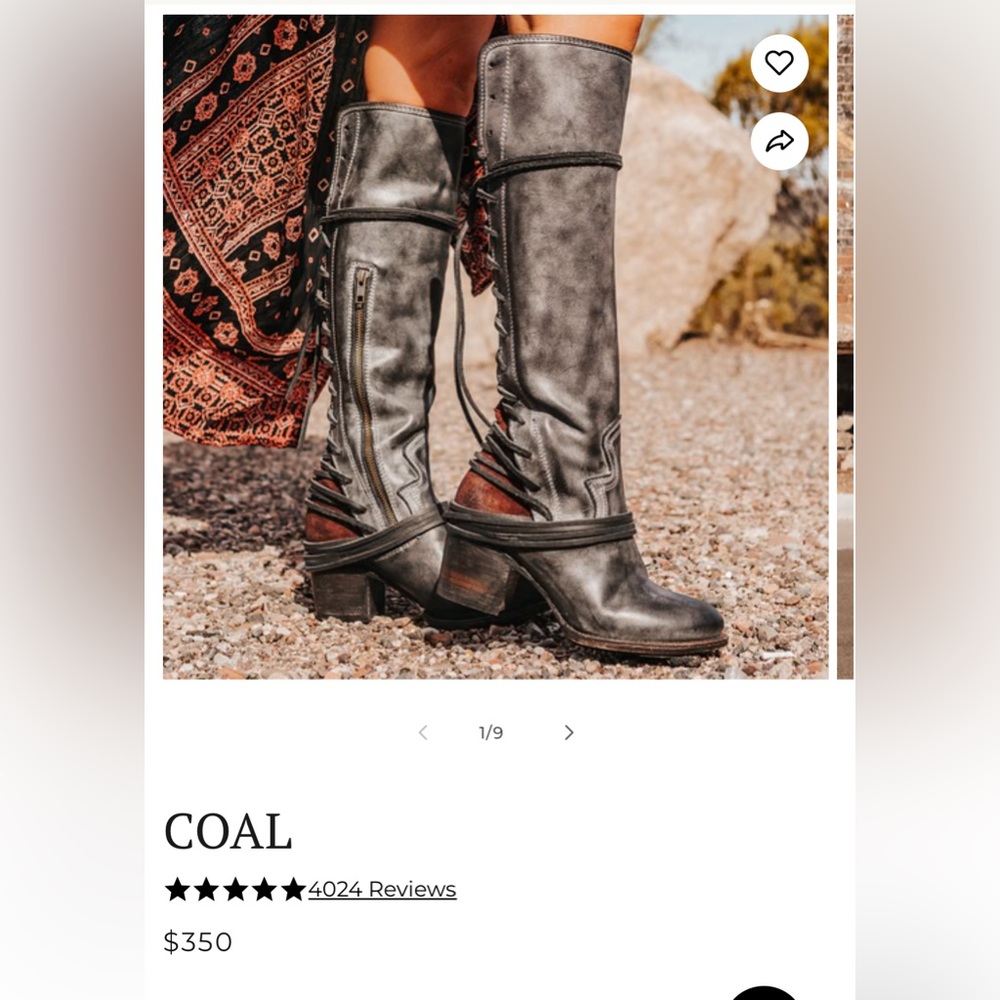 Women’s Freebird boots “Coal” size 9